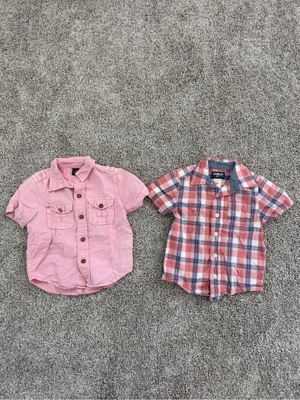 Toddler Boys 2T Lot Short Sleeve Button Down Shirts Pink Plaid OshKosh BabyGap